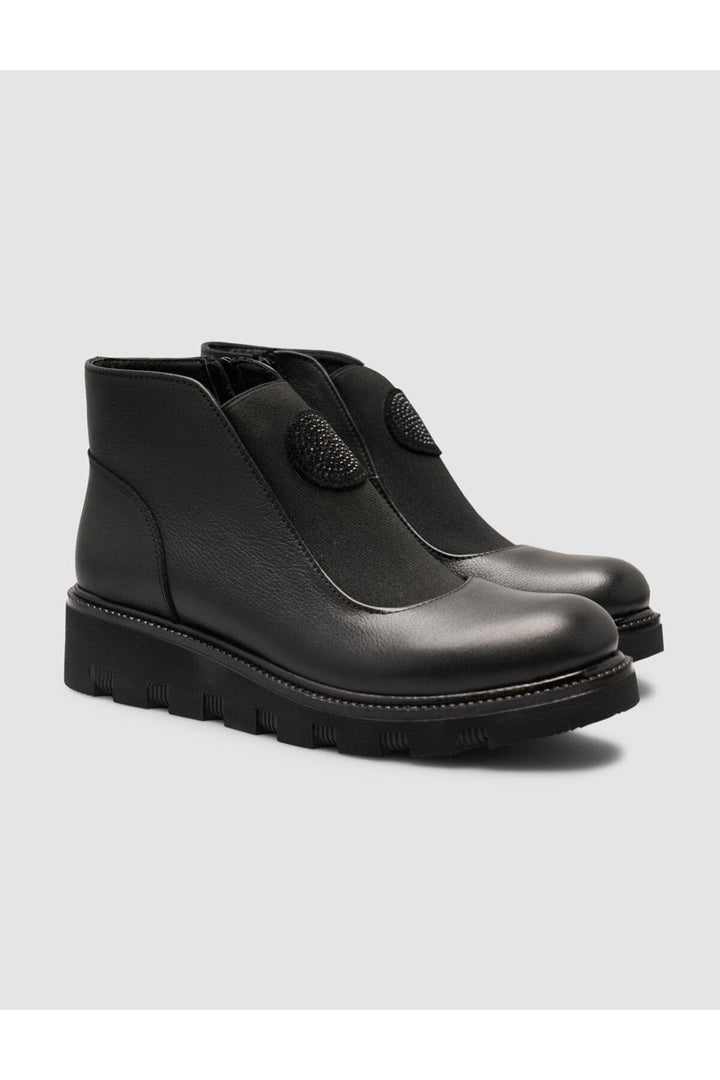 Cabani Shoes Bottines pour femmes en cuir véritable noir avec pierres. - Multicolore