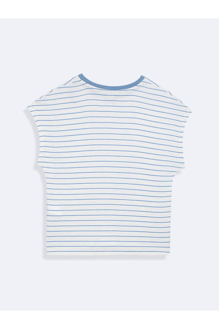 LTB T-shirt blanc à rayures avec détails de manches en simili col. - Blanc