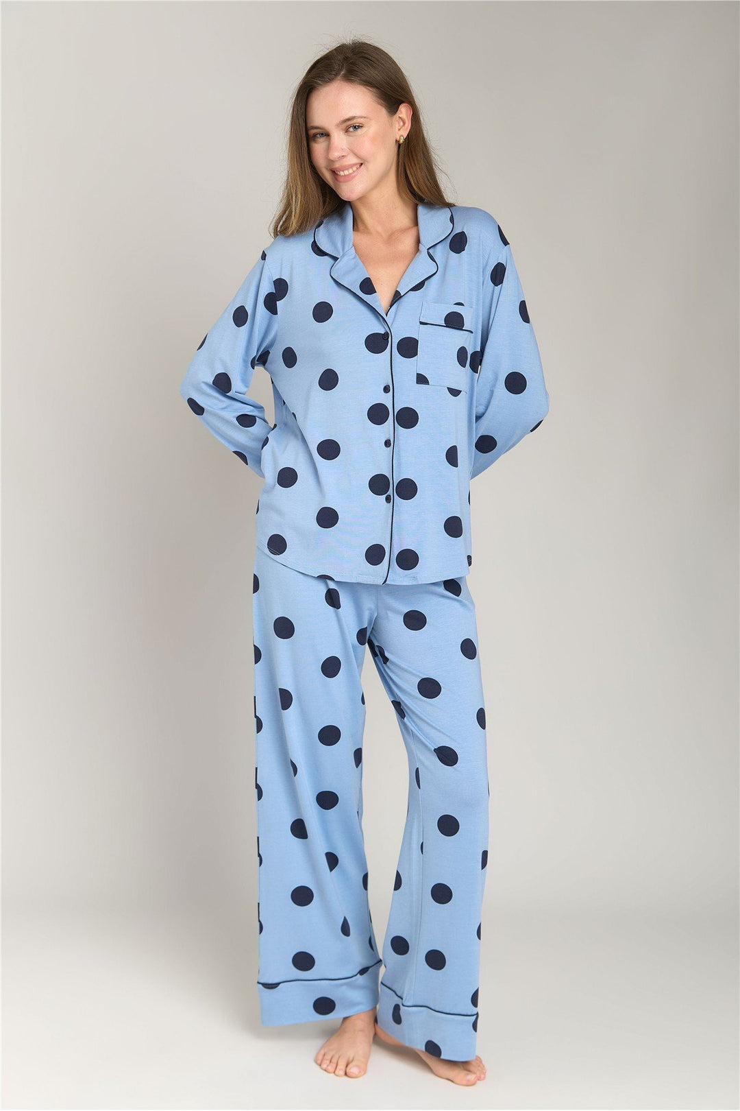 Lovely Things Haut de pyjama en tricot pointu LUNA - Bleu