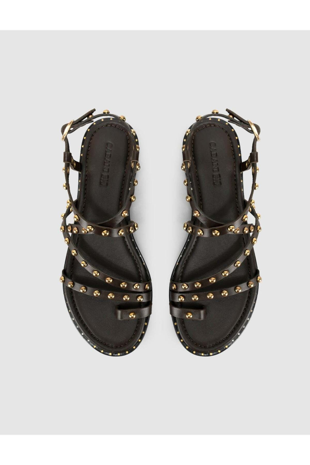 Cabani Shoes Sandales gladiateurs pour femmes en cuir véritable avec détails en pierre café. - Marron