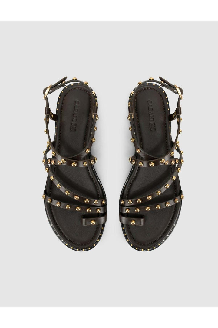 Cabani Shoes Sandales gladiateurs pour femmes en cuir véritable avec détails en pierre café. - Marron