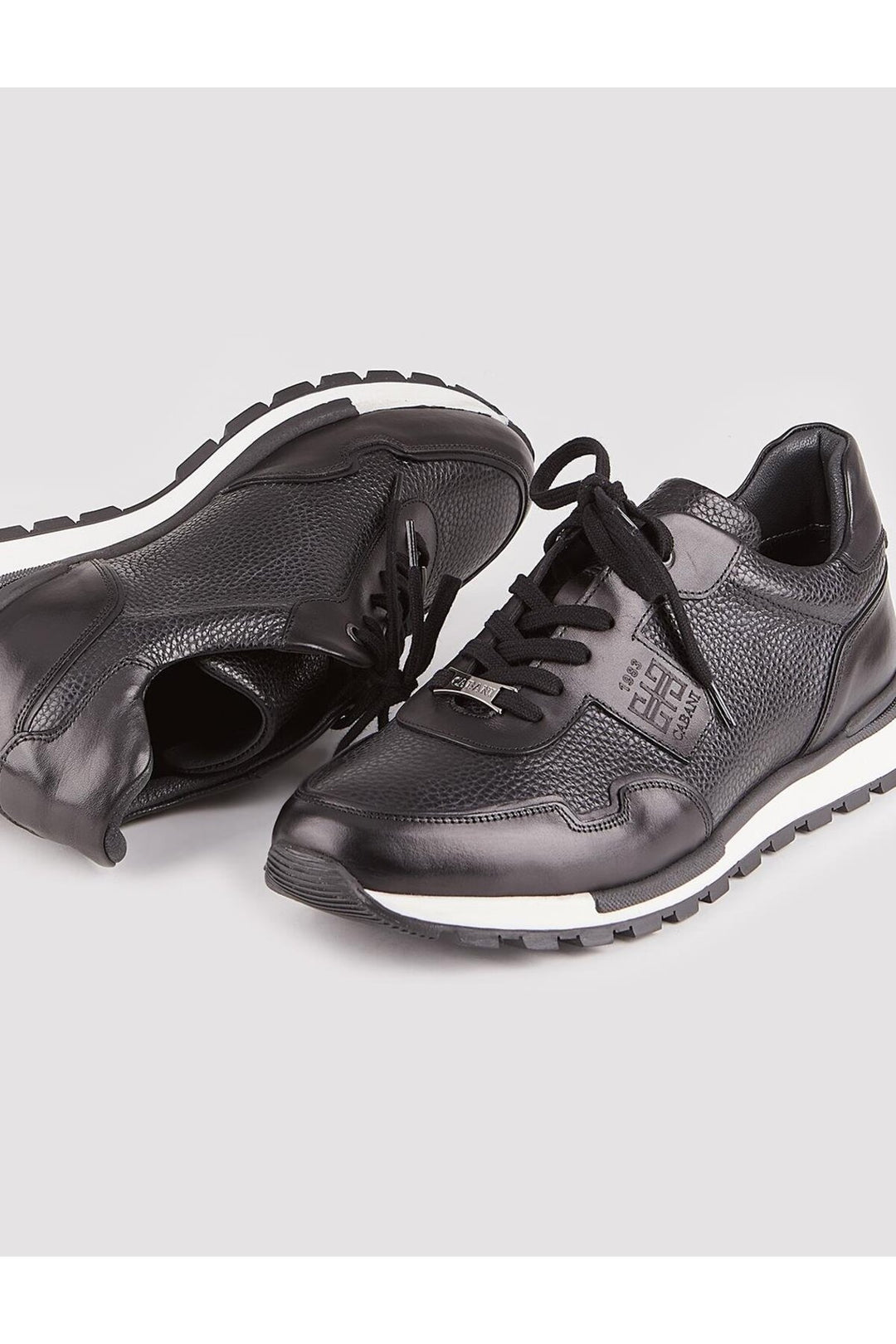 Cabani Shoes Chaussures de sport pour hommes en cuir véritable, noires, à lacets, avec semelle thermo. - Noir