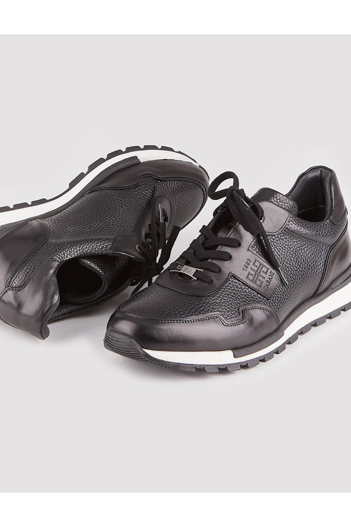 Cabani Shoes Chaussures de sport pour hommes en cuir véritable, noires, à lacets, avec semelle thermo. - Noir