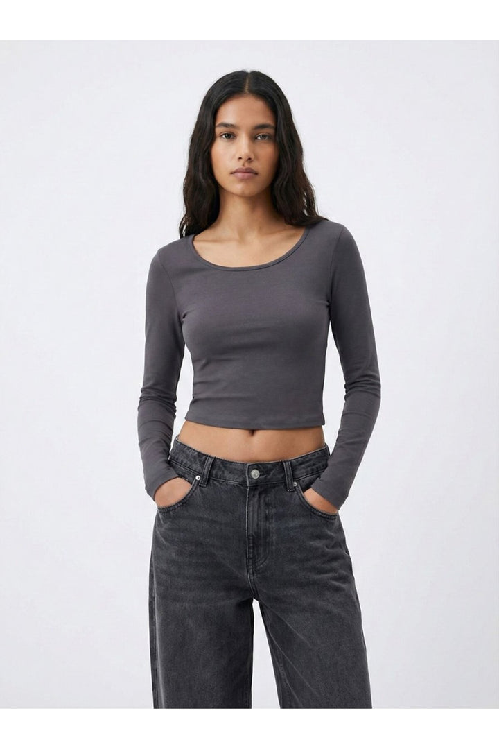 LTB Sweatshirt Antrasit Crop à Manches Longues Col Rond - Multicolore