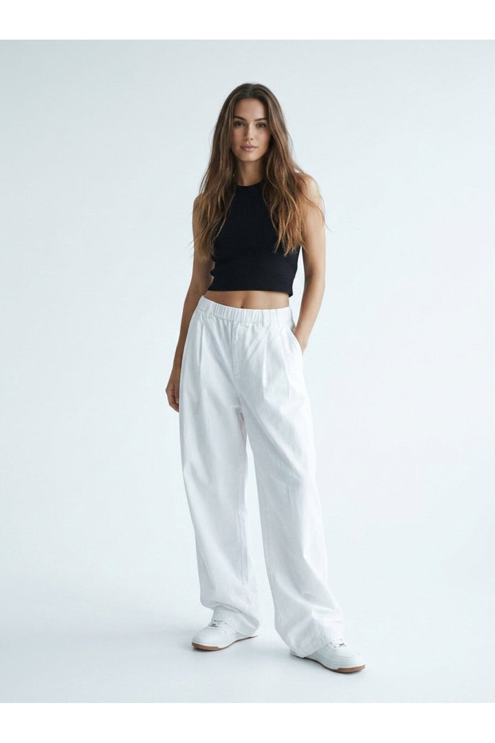 LTB Pantalon Blanc Taille Élastique Jambe Large - Blanc