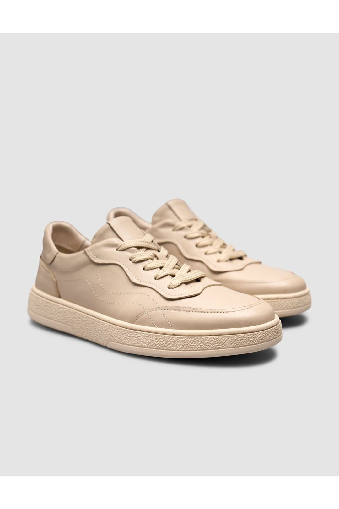 Cabani Shoes Baskets pour femmes en cuir véritable beige à lacets - Beige