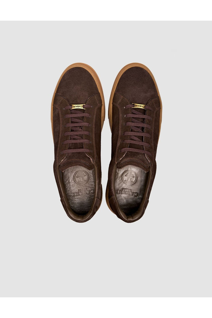 Cabani Shoes Baskets pour hommes en cuir suédé marron à lacets avec semelle tabac. - Marron