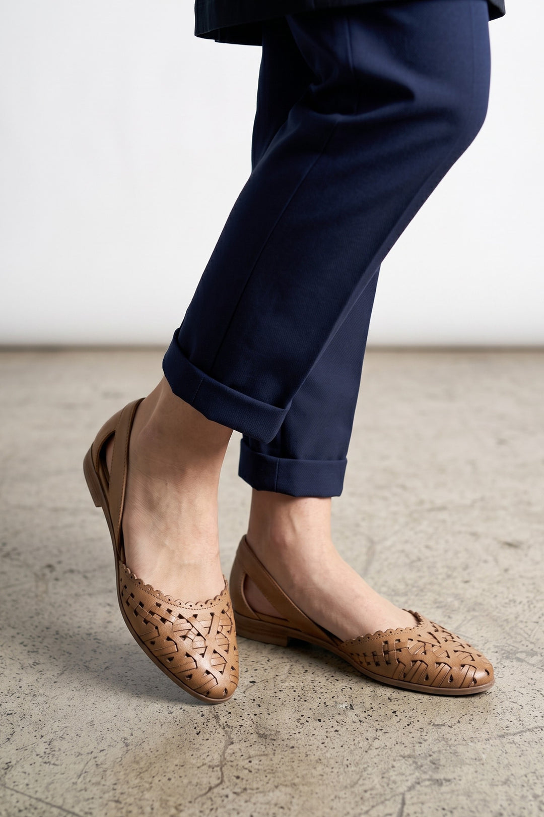 Wavelys Sandales en cuir confortables à enfiler pour femmes - Marron