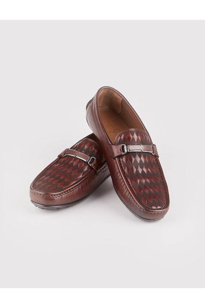 Cabani Shoes Mocassins pour hommes en cuir véritable marron à motif de baklava - Marron