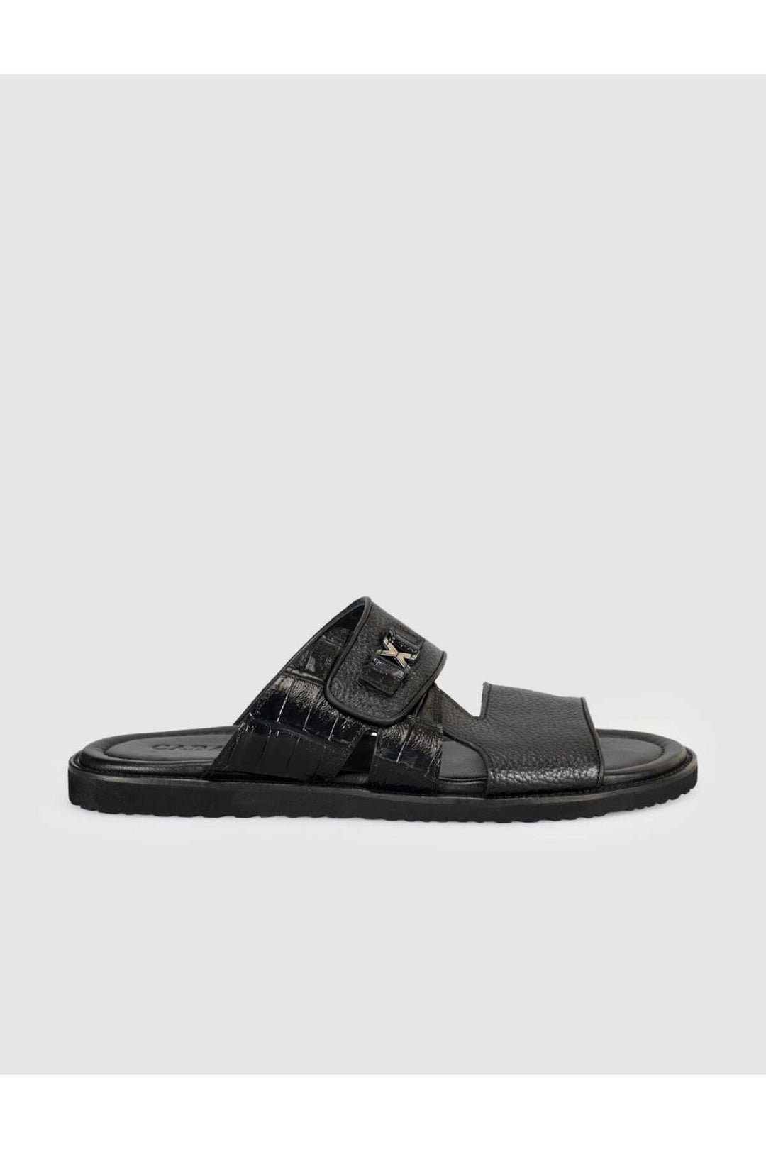 Cabani Shoes Sandale en cuir noir pour homme avec détails en crocodile - Multicolore