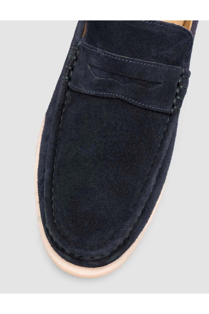 Cabani Shoes Matera Chaussures Loafers pour Hommes en Cuir Suédé Véritable Bleu marine sans Lacets - Bleu marine