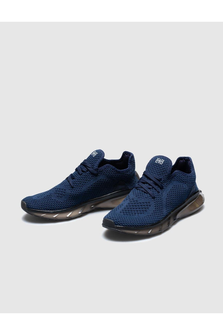 Cabani Shoes Chaussures de sport pour hommes en tricot bleu marine avec lacets. - Bleu marine