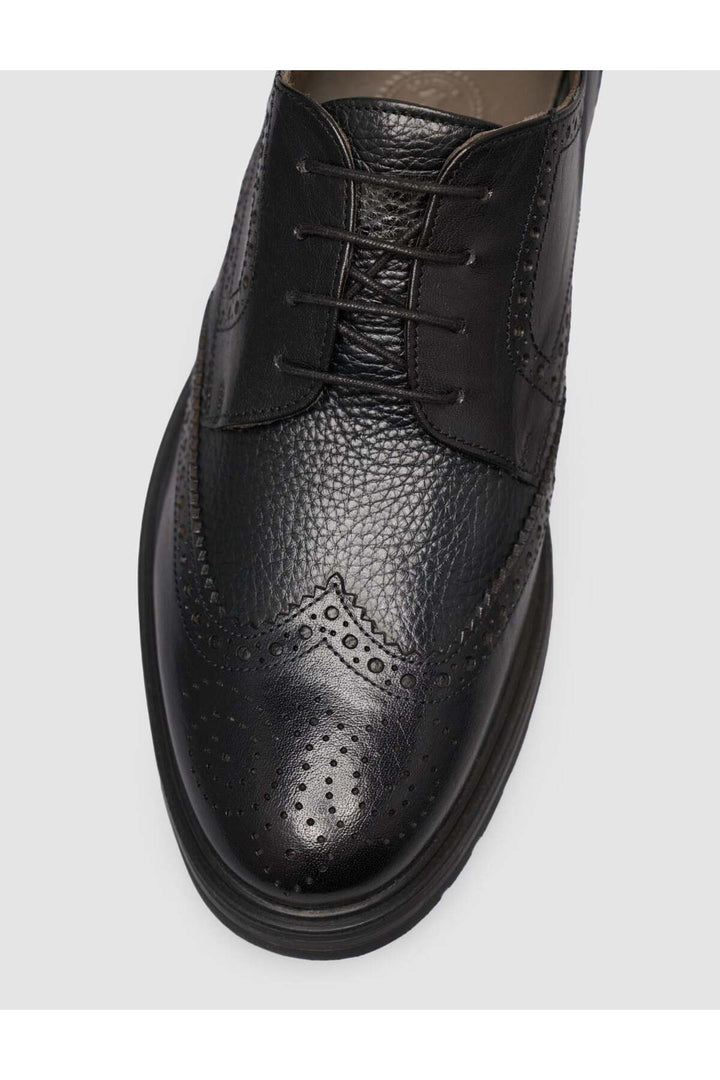 Cabani Shoes Chaussures de ville noires à lacets en cuir véritable texturé avec semelle en caoutchouc léger. - Multicolore