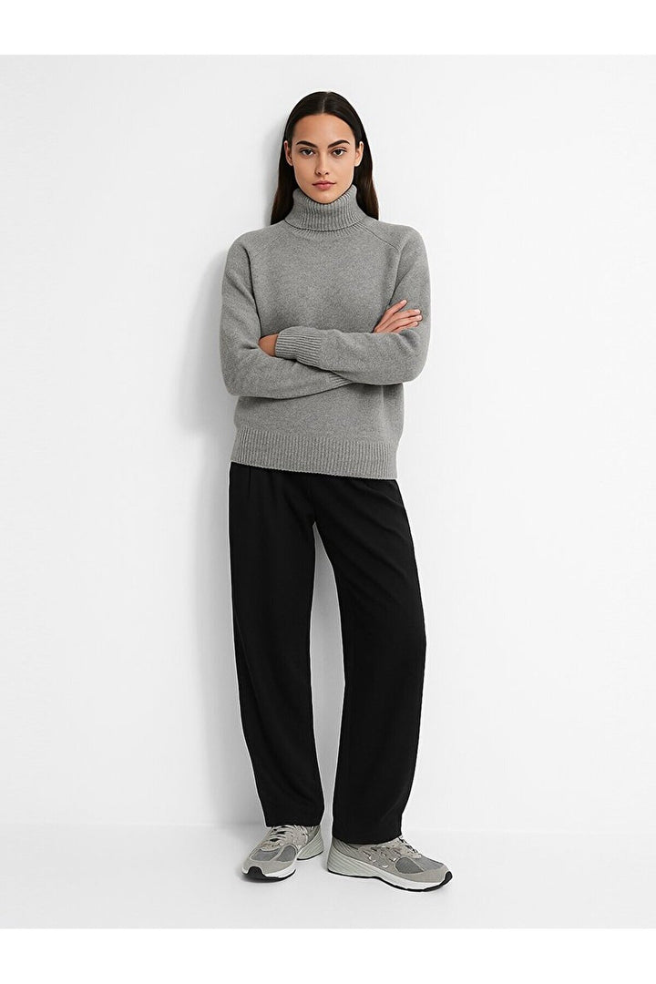 LTB Pull gris à col roulé et manches longues