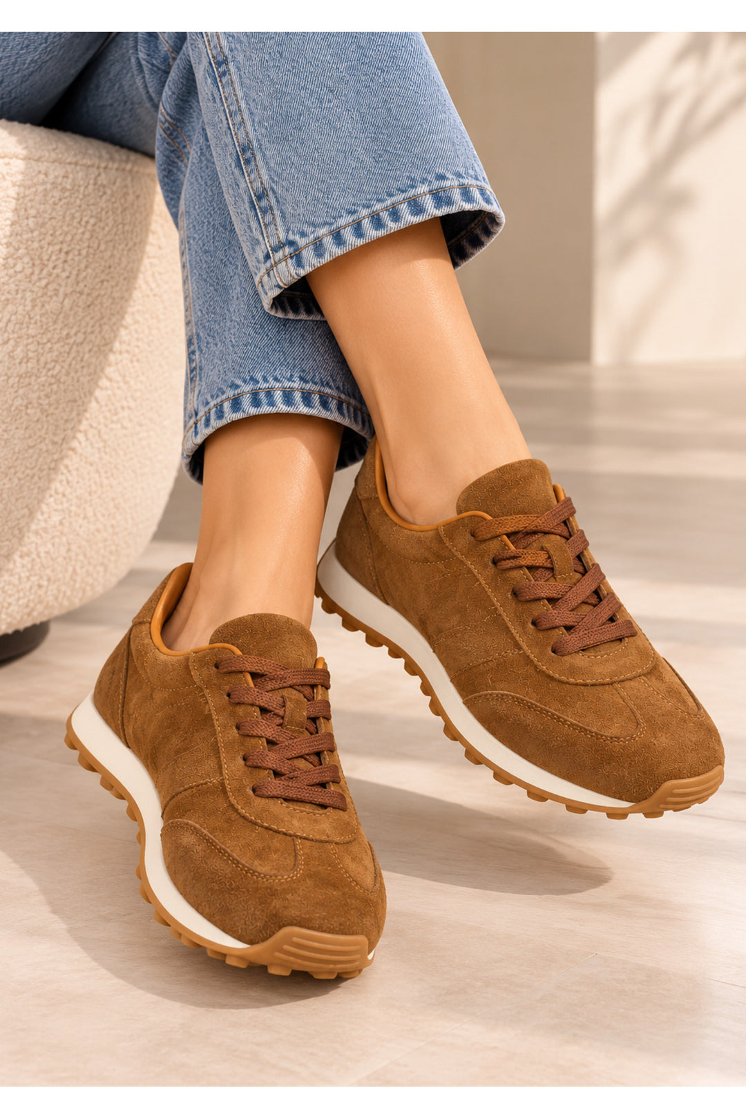 Wavelys VERONA Botte en cuir suédé véritable marron avec intérieur en fourrure, chaude, flexible, semelle en caoutchouc douce et confortable pour femmes. - Tabac