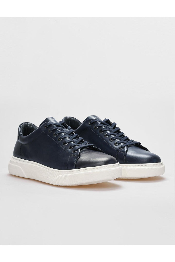 Cabani Shoes Chaussures de sport pour hommes en cuir véritable bleu marine à lacets - Bleu marine