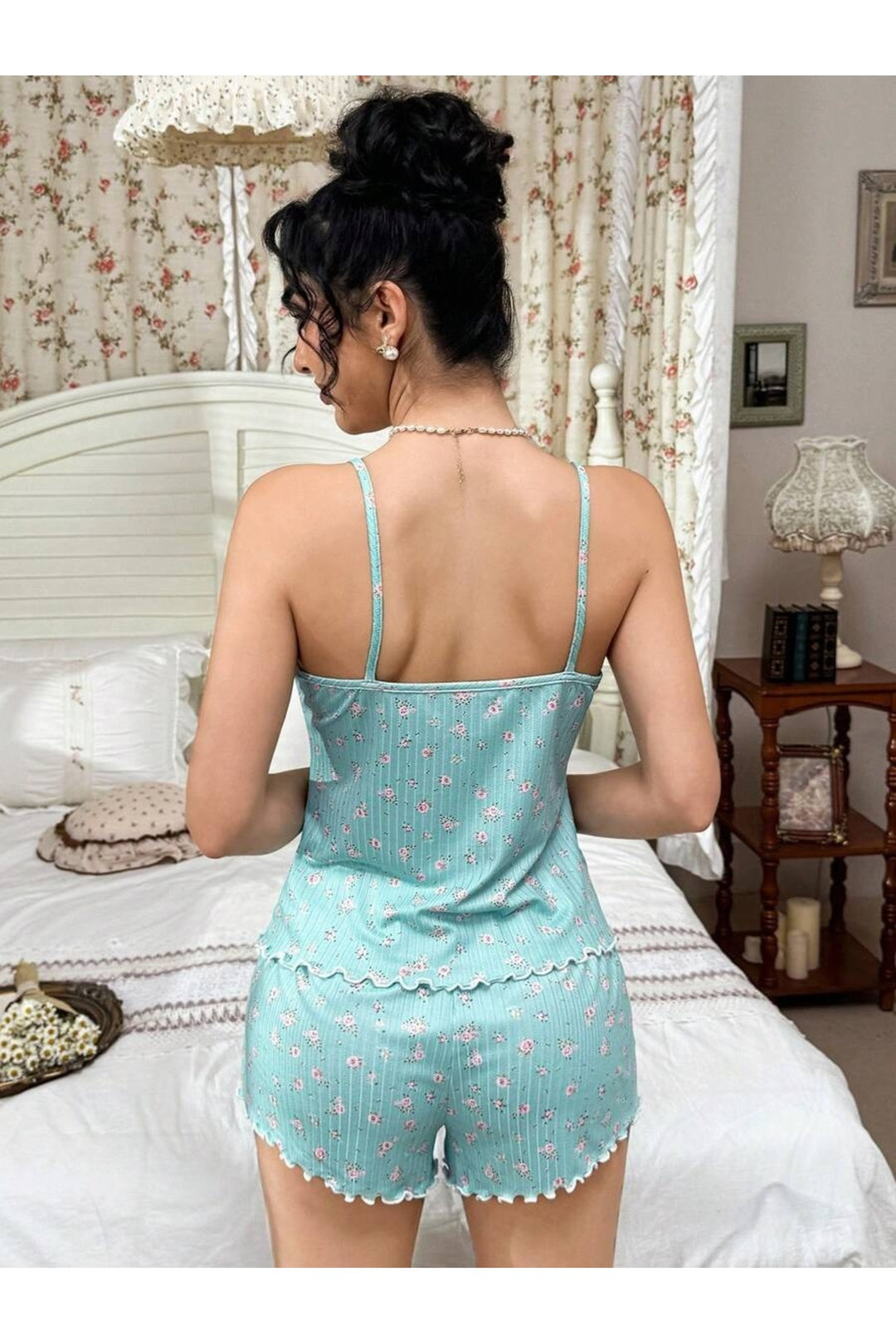 Velorastore Ensemble pyjama short bleu à motifs pour femmes