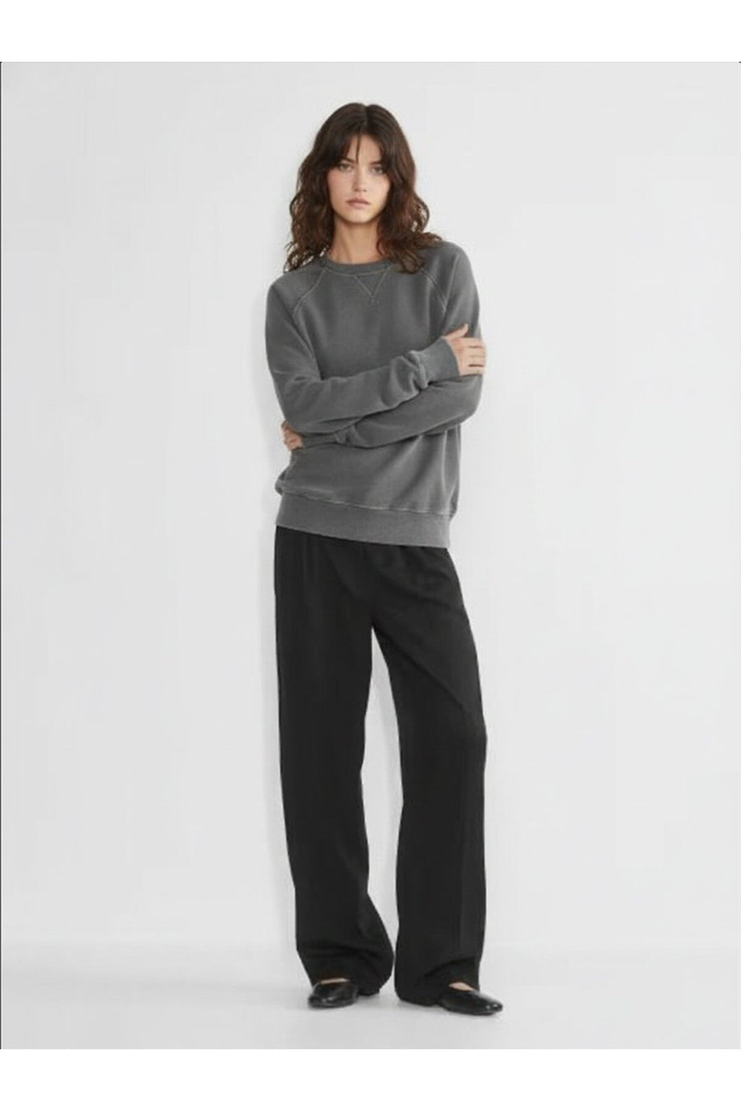 LTB Sweat-shirt à manches longues en tissu délavé avec encolure zéro