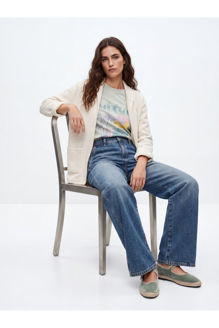 LTB Veste crème tricotée texturée - Crème