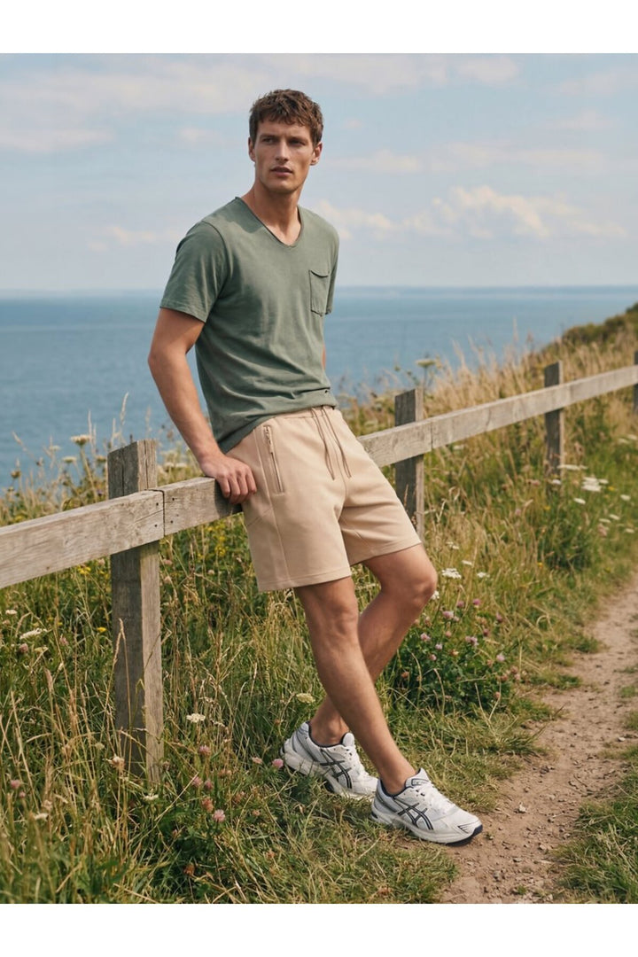 LTB Short sportif beige avec détails de couture et fermeture éclair - Beige