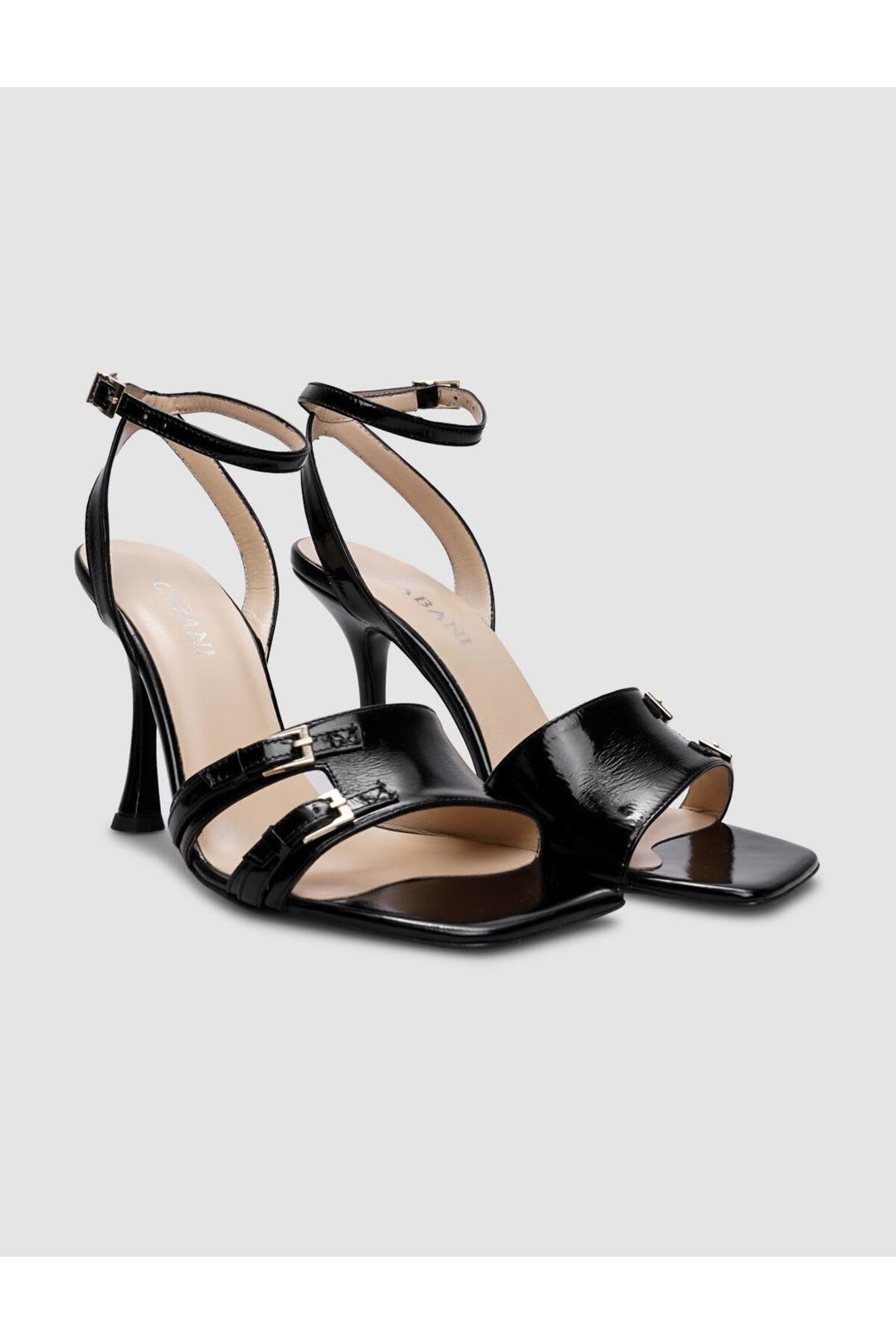 Cabani Shoes Chaussures à talons pour femmes en cuir véritable noir verni avec boucle à 100%. - Multicolore