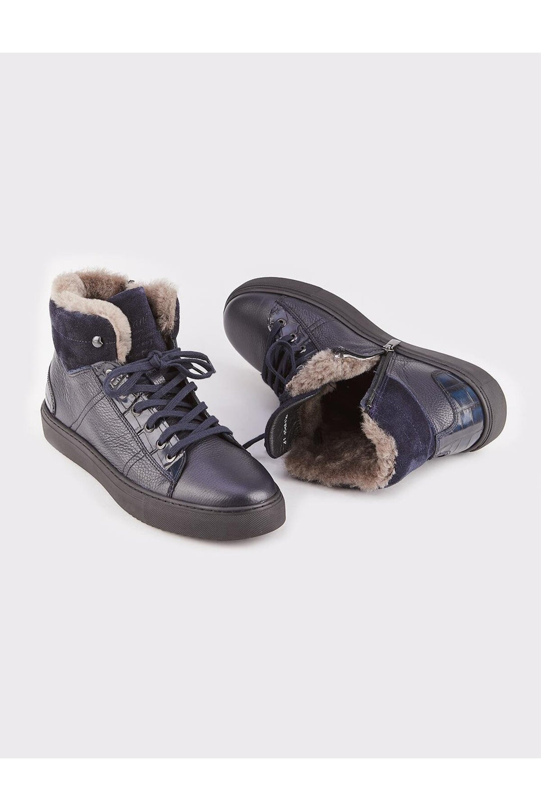 Cabani Shoes Bottines quotidiennes pour hommes en cuir véritable bleu marine avec fourrure. - Bleu marine