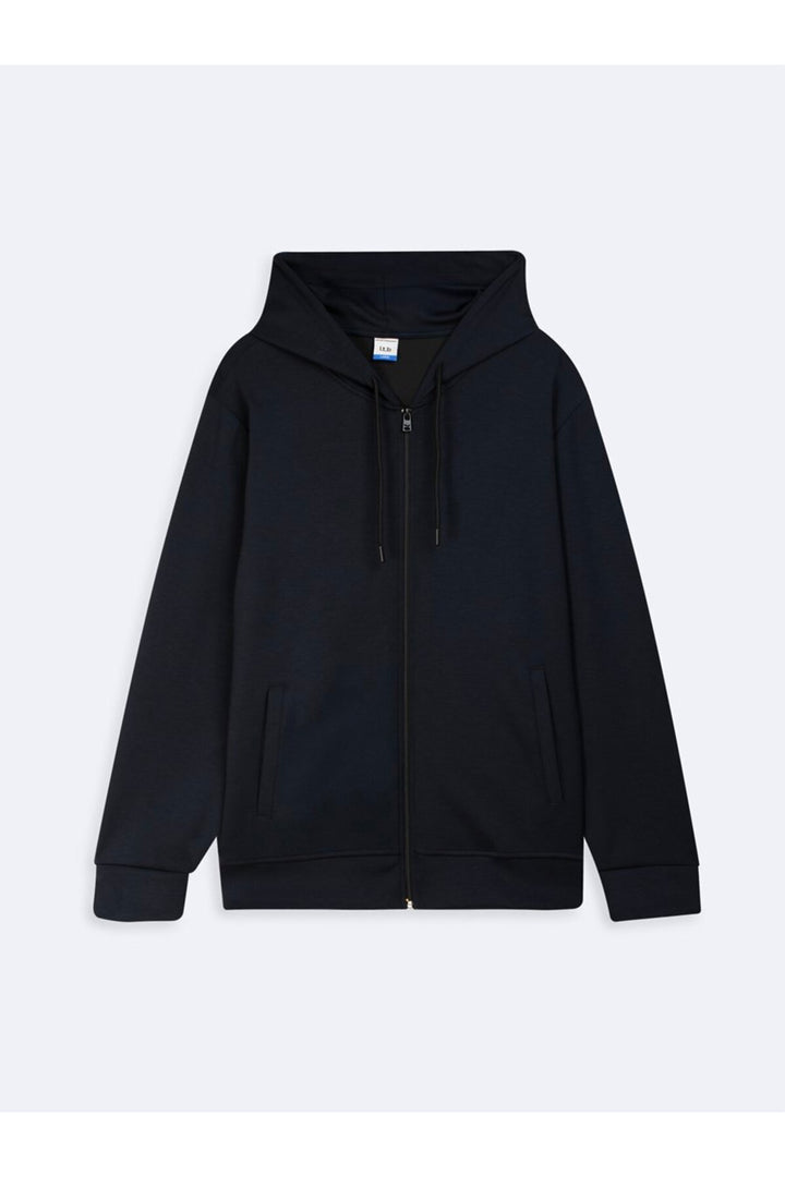 LTB Sweat zippé à capuche et manches longues bleu marine sur le devant