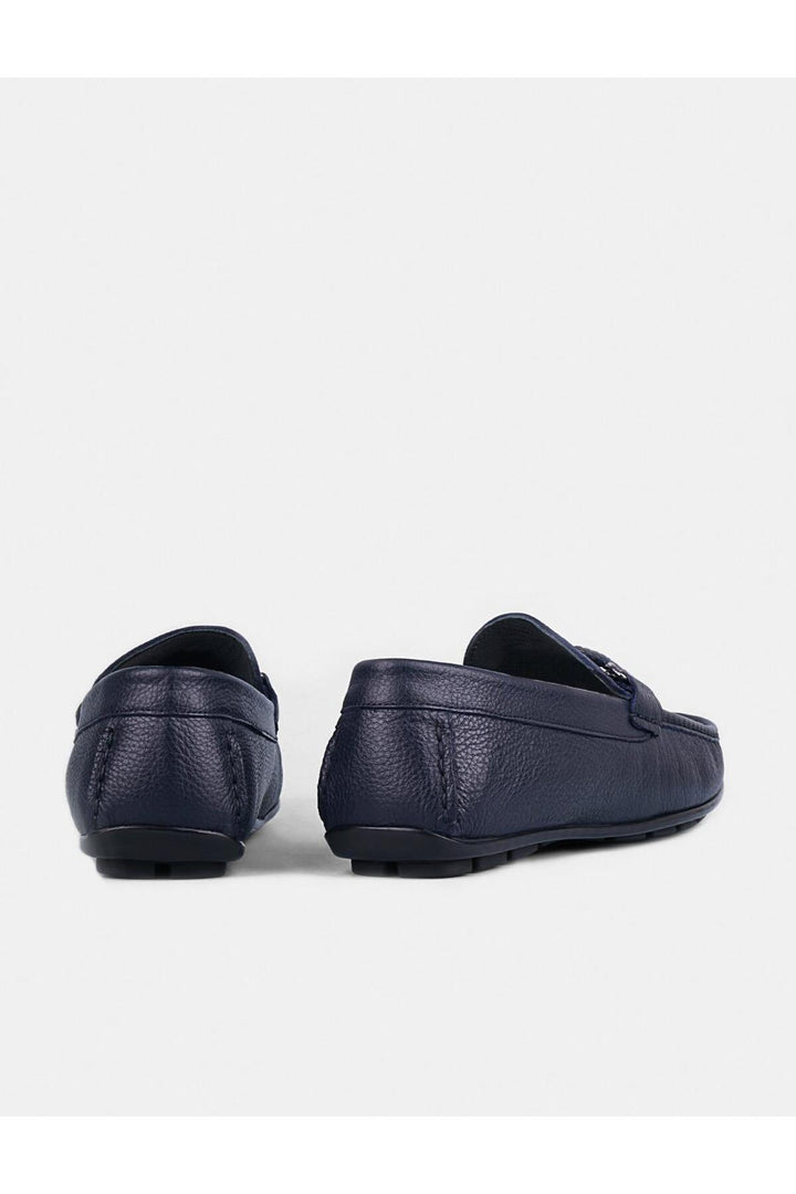 Cabani Shoes Chaussures Loafer pour hommes en cuir véritable bleu marine avec détails de ceinture. - Bleu marine