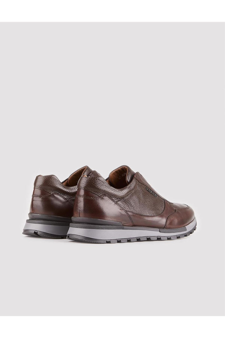 Cabani Shoes Chaussures de sport pour homme en cuir véritable avec semelle en caoutchouc légère, marron. - Marron