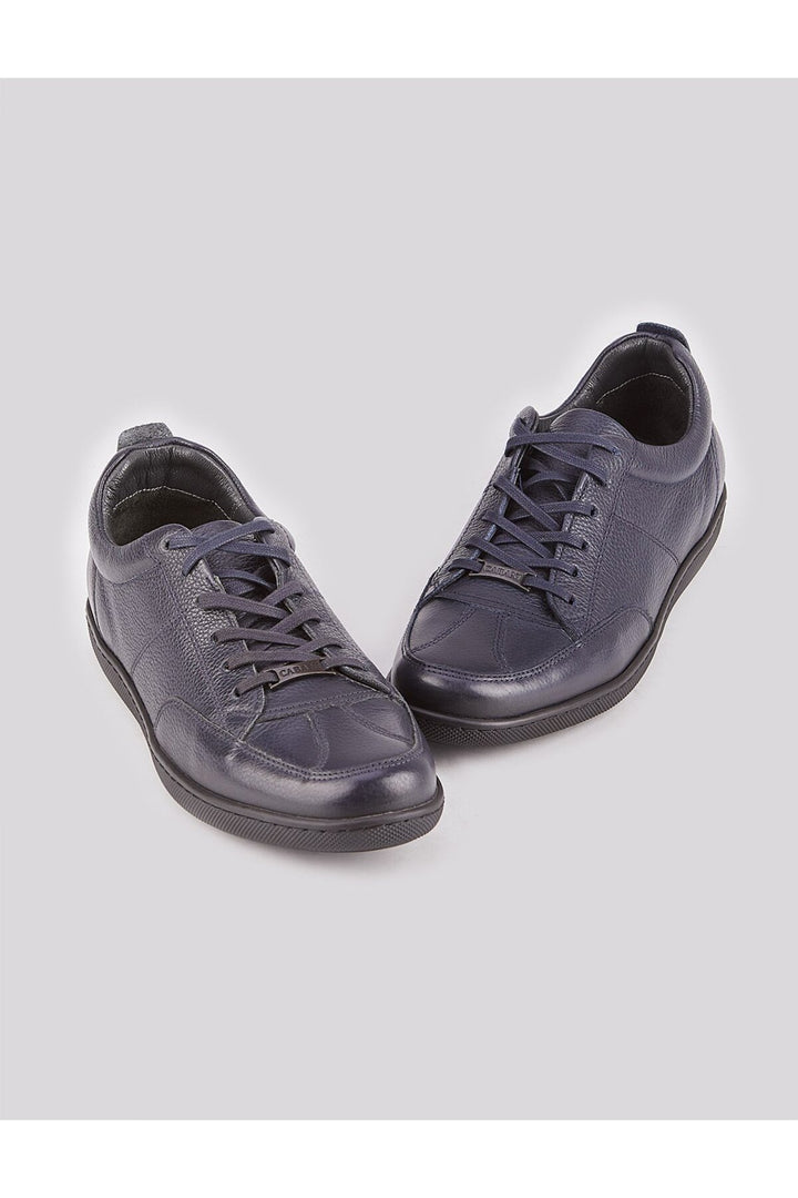 Cabani Shoes Chaussures de ville pour hommes en cuir véritable bleu marine avec lacets - Bleu marine