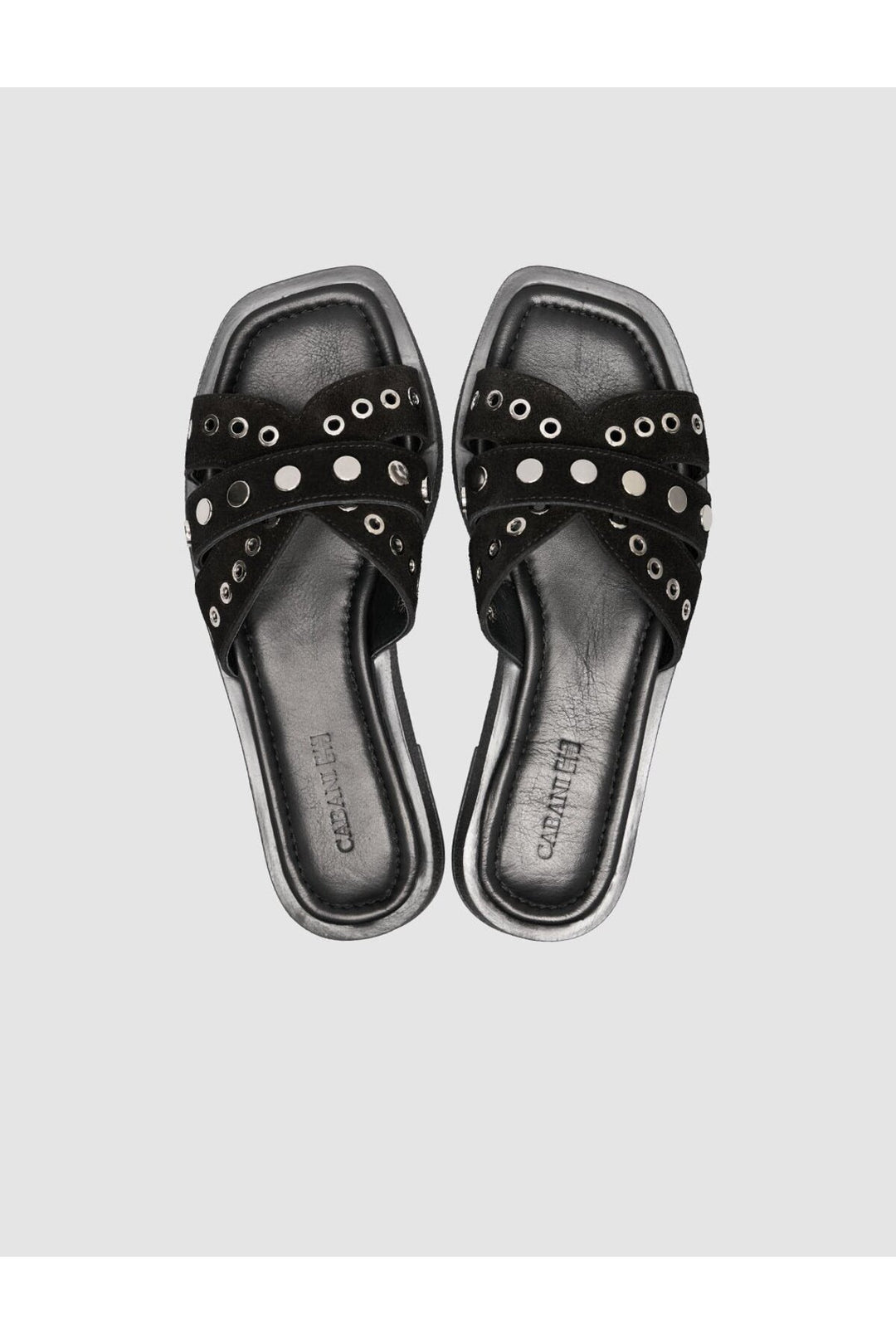 Cabani Shoes Sandales pour femmes en cuir véritable avec détails en pierre en suède noir. - Multicolore
