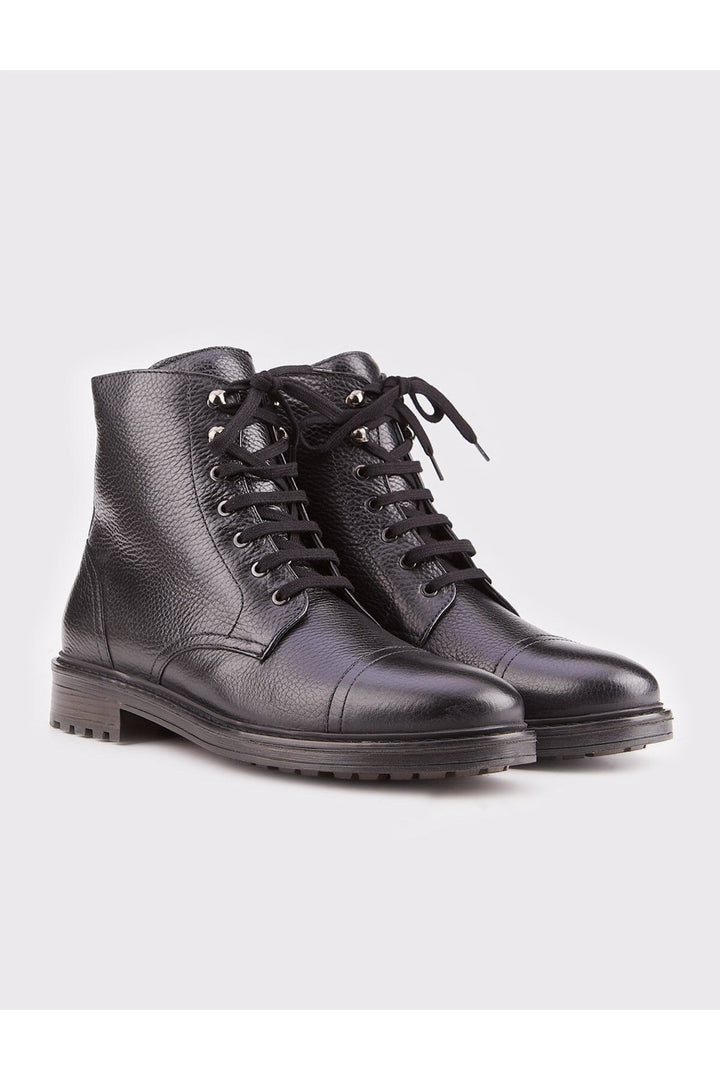 Cabani Shoes Bottines homme en cuir véritable à lacets et fermeture éclair, semelle thermo, noires. - Noir