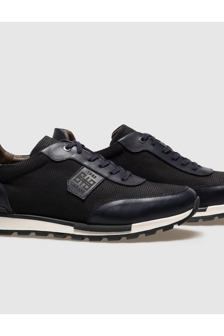 Cabani Shoes Chaussures de sport pour hommes en cuir véritable bleu marine à lacets - Bleu marine