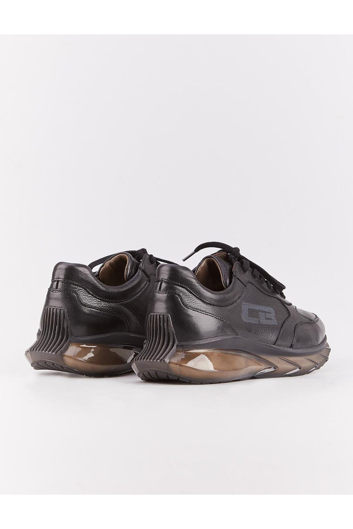 Cabani Shoes Chaussures de sport pour hommes en cuir véritable, noires, à lacets, saisonnières. - Noir