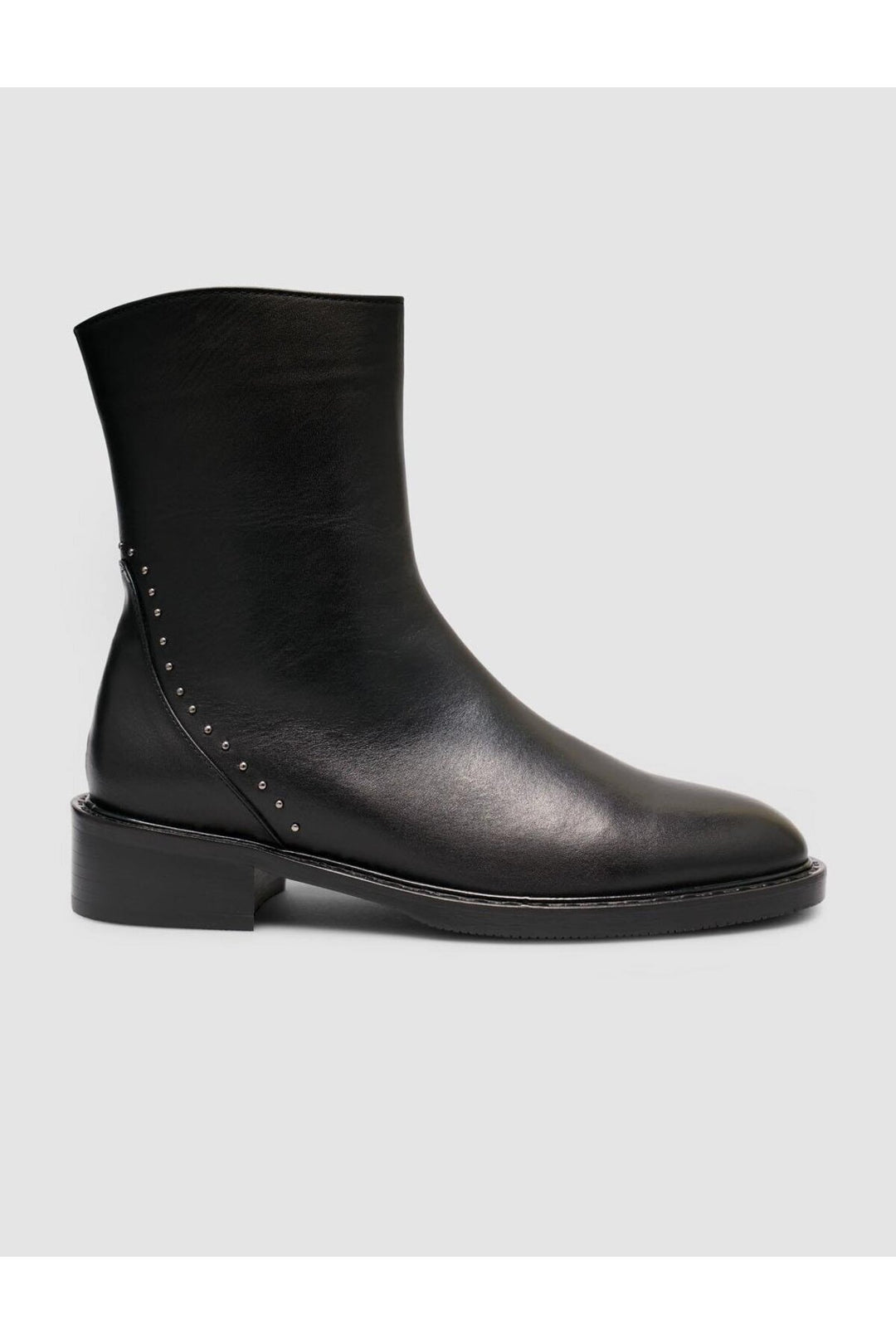 Cabani Shoes Bottines quotidiennes pour femmes en cuir véritable noir avec détails cloutés et fermeture éclair. - Noir
