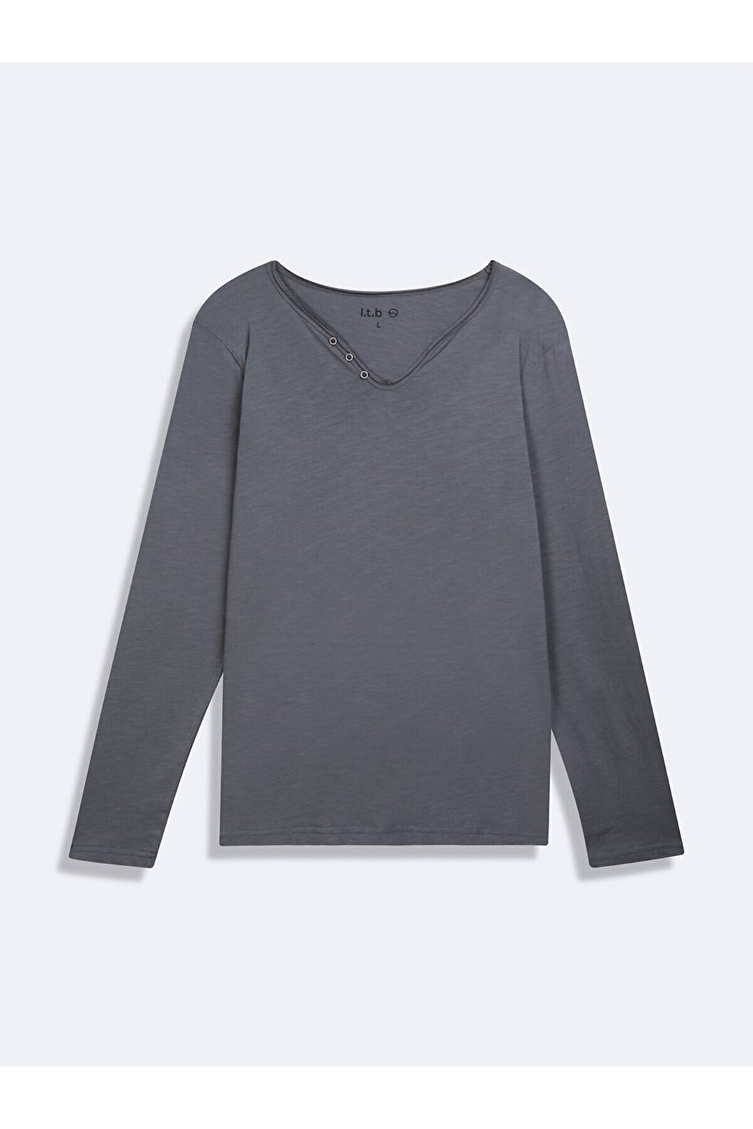 LTB Sweat-shirt gris à manches longues avec encolure en V et bouton sur le devant