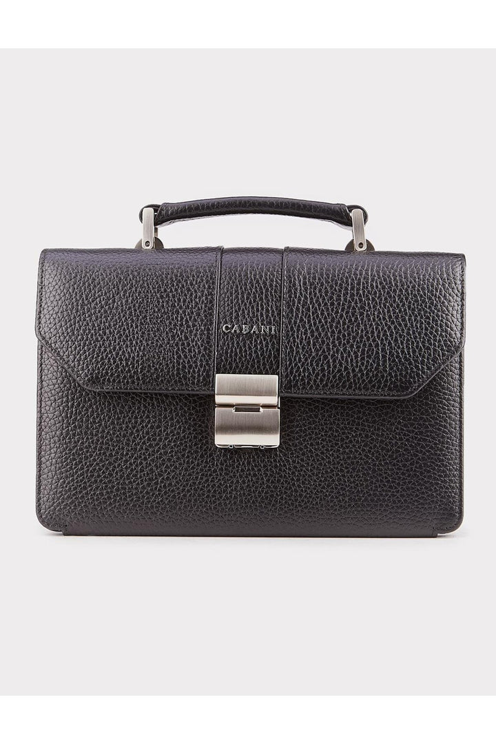 Cabani Shoes Sac en cuir véritable noir pour homme avec fermeture à pression. - Noir