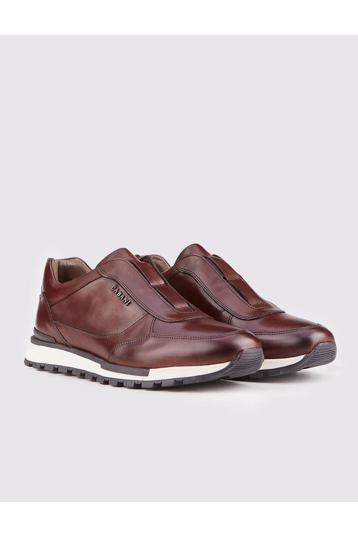 Cabani Shoes Chaussures de sport pour hommes en cuir véritable marron avec semelle en caoutchouc léger - Marron