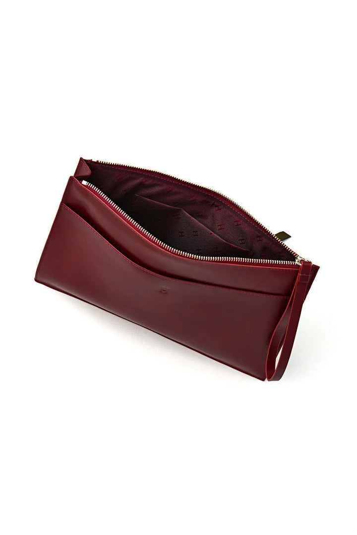 helmbrook Sac porte-documents en cuir véritable pour femme zippé RFID protégé Beverly Burgundy