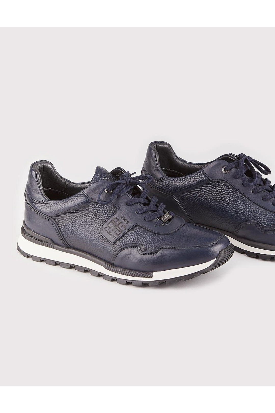 Cabani Shoes Chaussures de sport pour hommes en cuir véritable bleu marine à lacets - Bleu marine