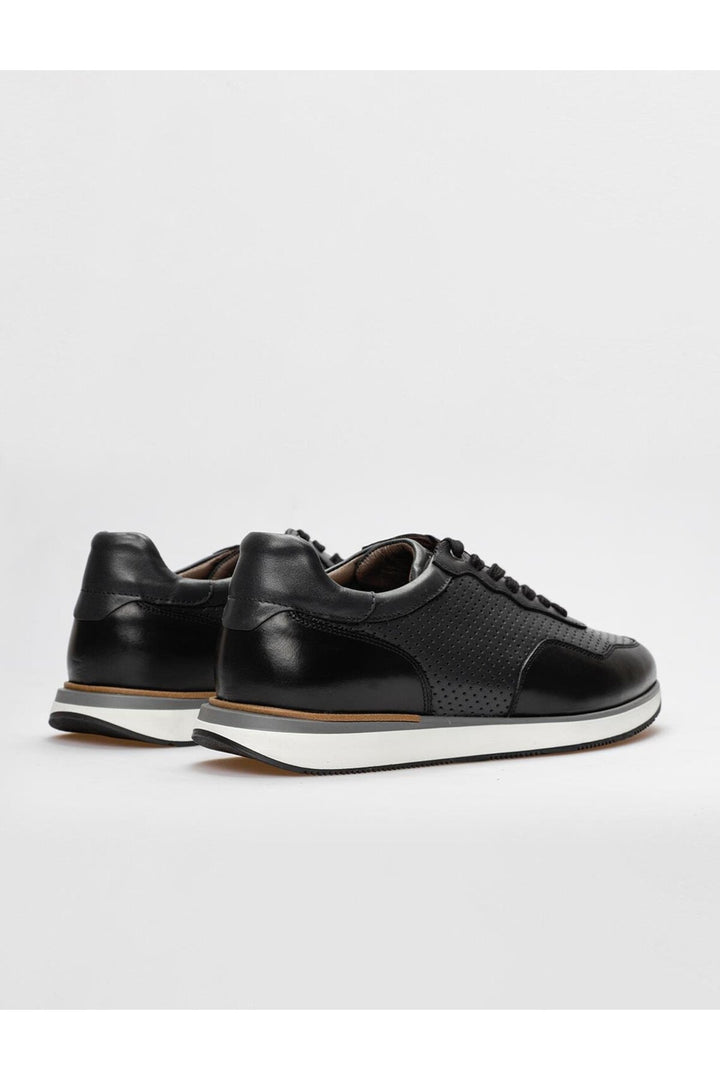 Cabani Shoes Chaussures de sport pour hommes en cuir véritable noires à lacets - Noir