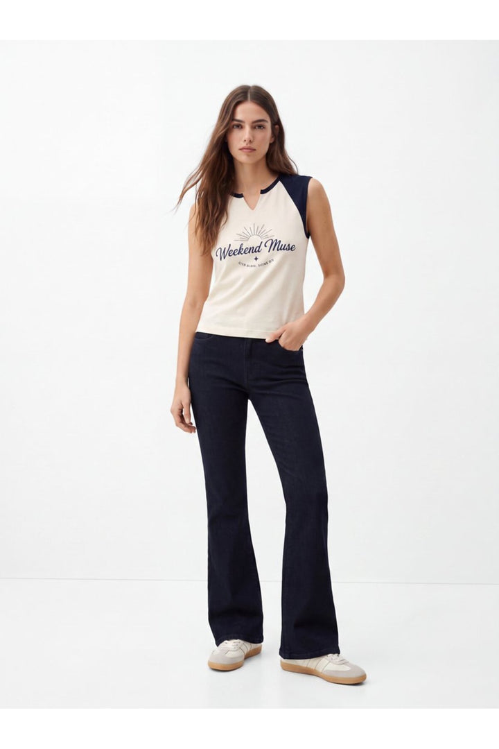LTB Pantalon Jean Taille Haute à Jambes Évasées Noir Indigo Noelia L - Bleu