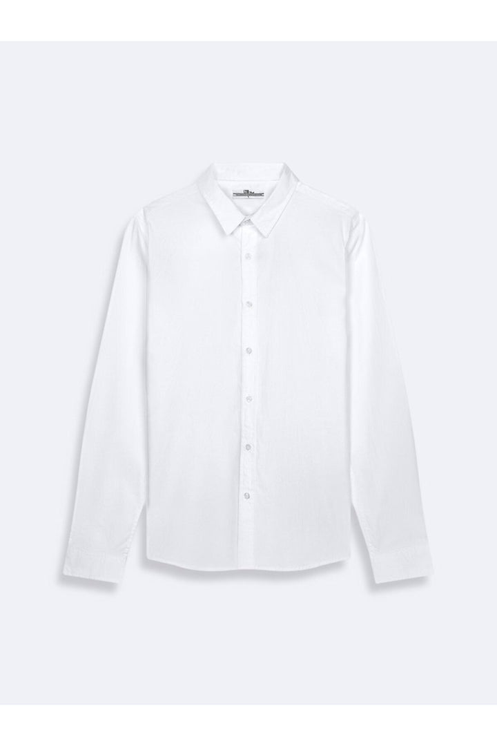 LTB Chemise blanche basique à boutons sur le devant à manches longues - Blanc