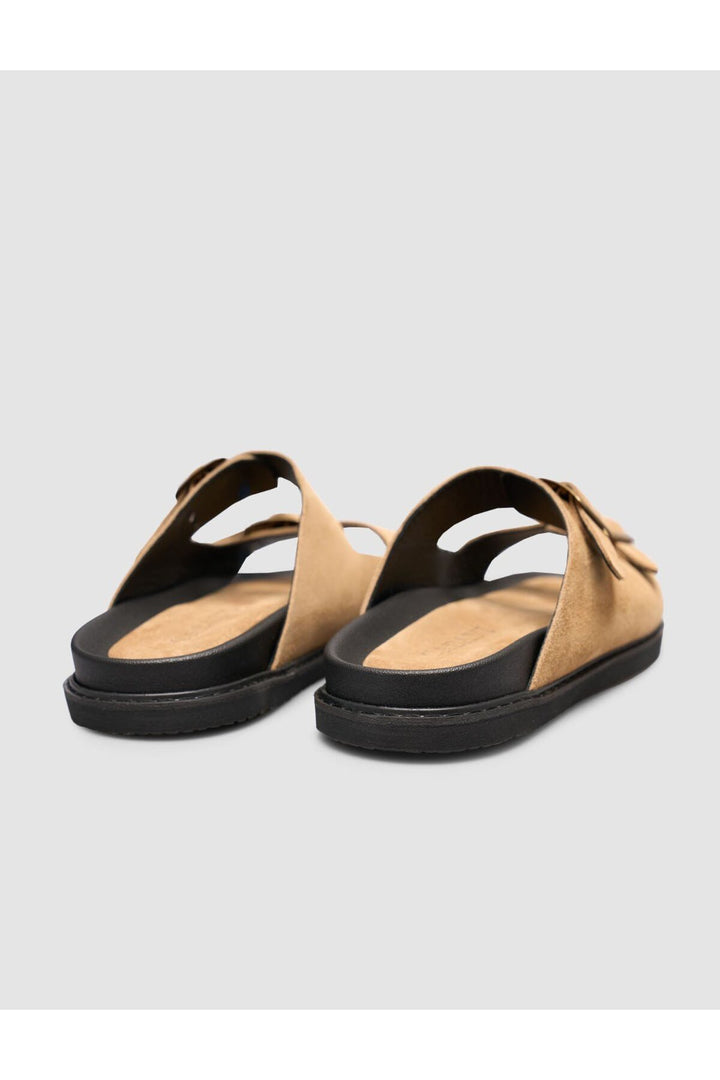 Cabani Shoes Sandales pour hommes en suède vison avec ceinture en cuir véritable - Vison