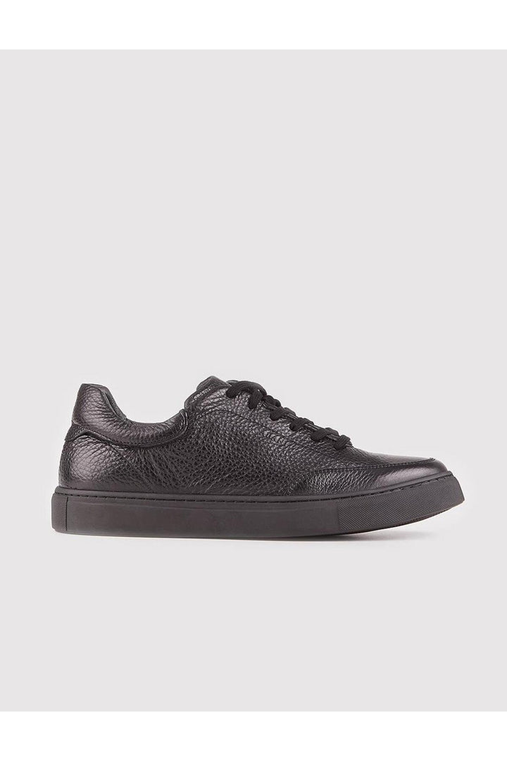 Cabani Shoes Chaussures de sport pour hommes en cuir véritable, noires, à lacets, avec semelle en caoutchouc. - Noir