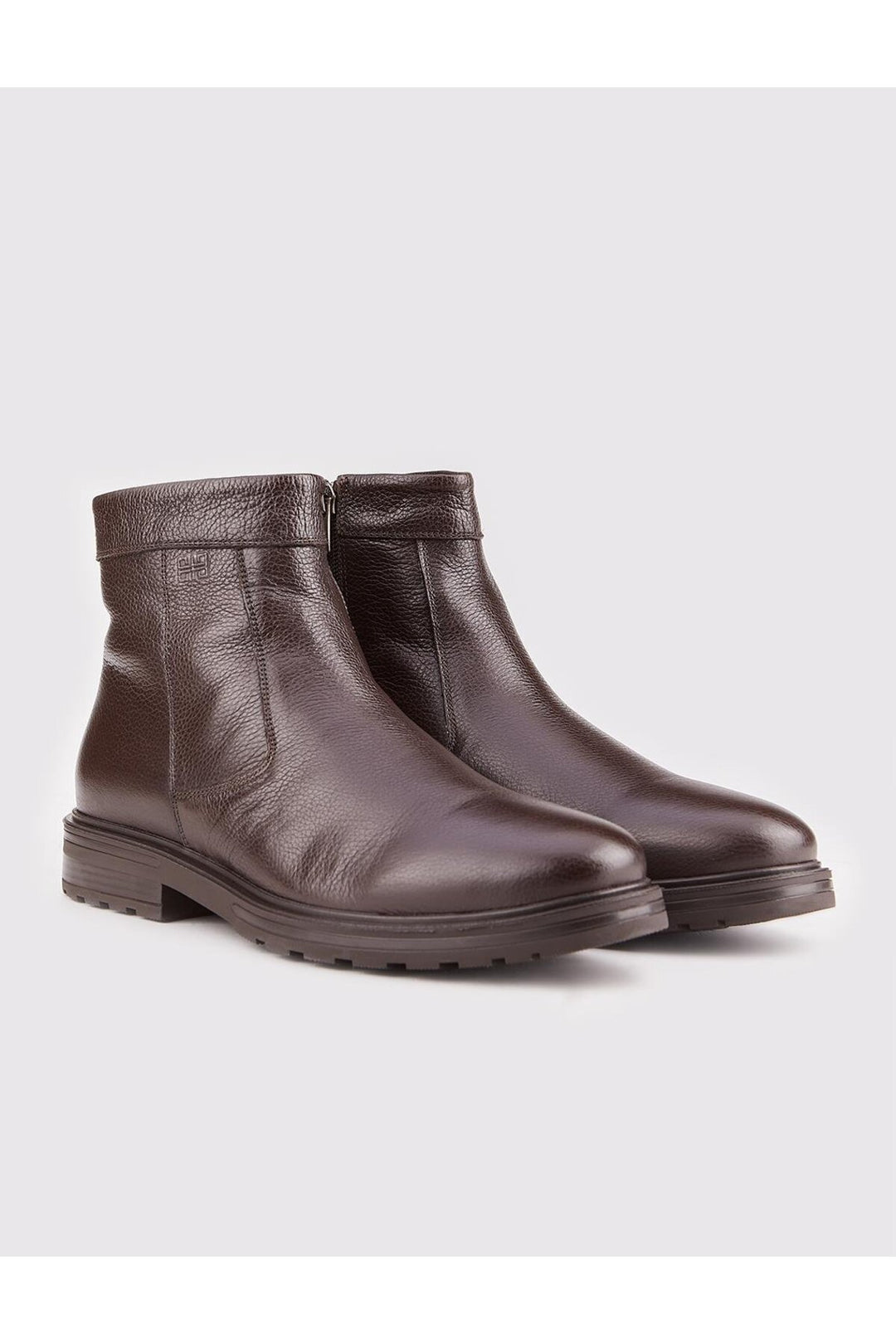 Cabani Shoes Bottines pour hommes en cuir véritable marron avec semelle en caoutchouc et fermeture éclair. - Multicolore