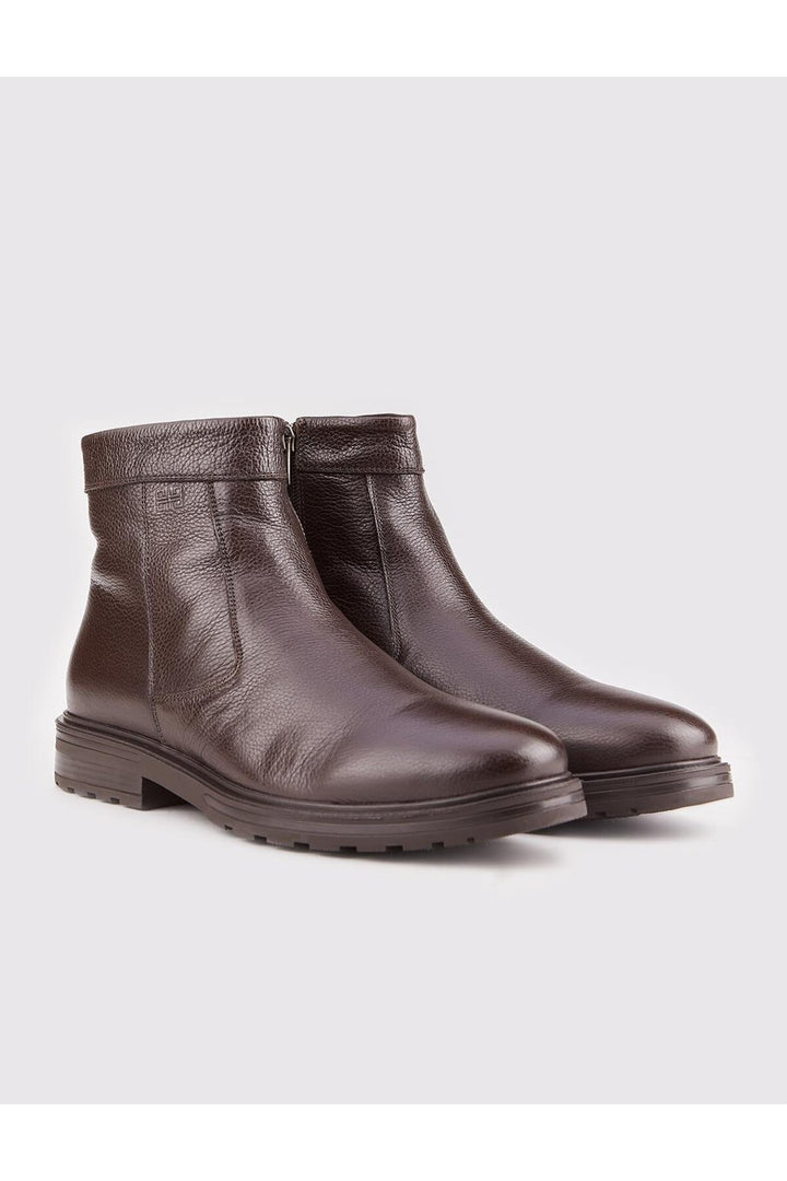 Cabani Shoes Bottines pour hommes en cuir véritable marron avec semelle en caoutchouc et fermeture éclair. - Multicolore
