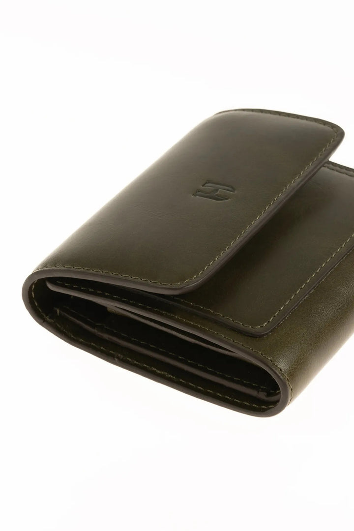 helmbrook Grand portefeuille en cuir véritable pour femme avec fermeture à glissière et protection RFID Eleanor Khaki