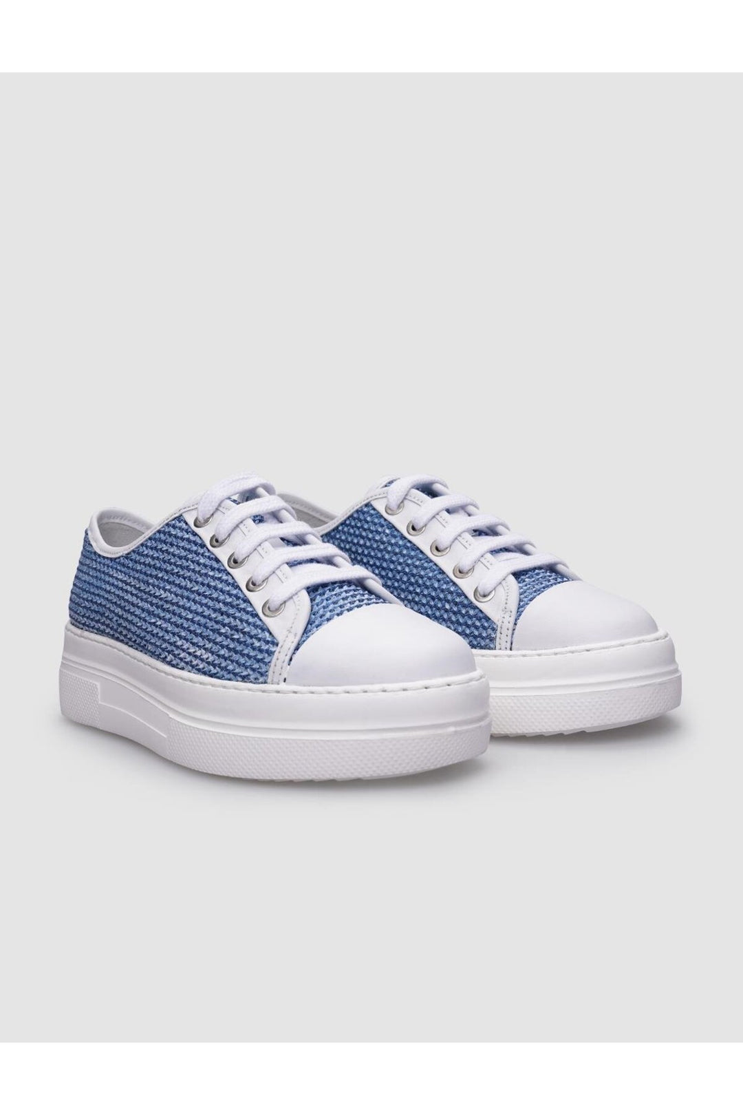 Cabani Shoes Baskets de sport pour femmes en cuir véritable 100 % blanches et bleues avec lacets. - Blanc