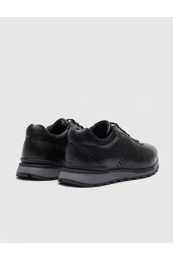 Cabani Shoes Chaussures de sport pour hommes en cuir véritable noires à lacets - Noir
